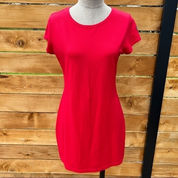Nautica Vintage Y2K Red Jersey Knit Short Sleeve Mini Shirt Dress - Picture 6 of 11